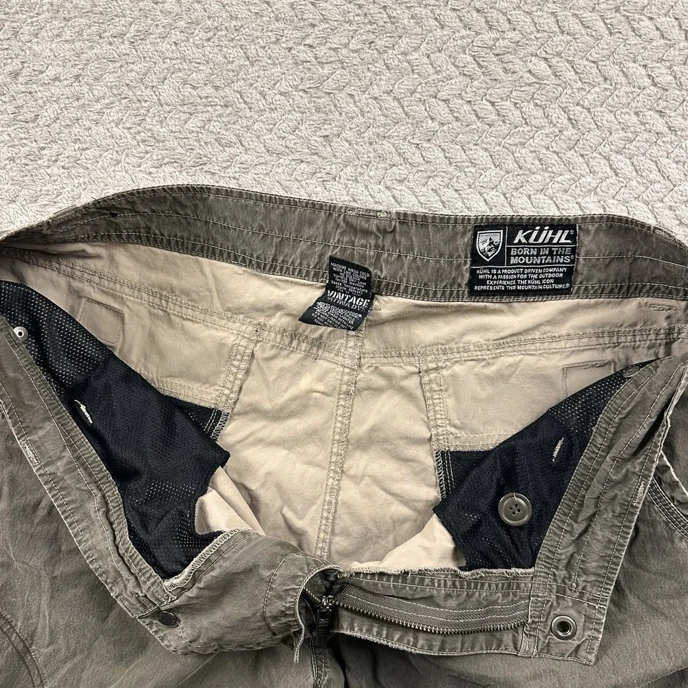 Kuhl Men's Vintage Patina Dye‎ Hiking Shorts Zip Cargo Pockets Size 36 Olive